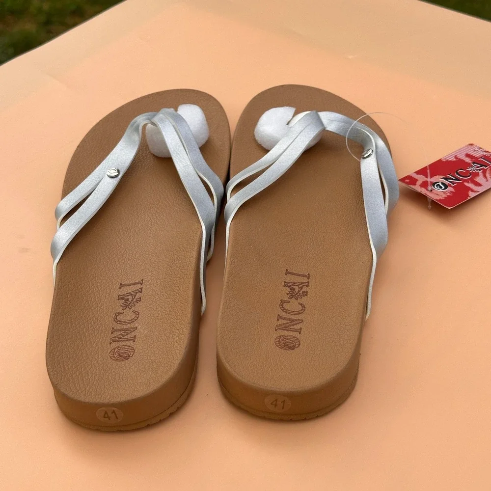 ONCAI Women's US 10 Silver Flip Flops Orthotic Arch Support Fashion Summer